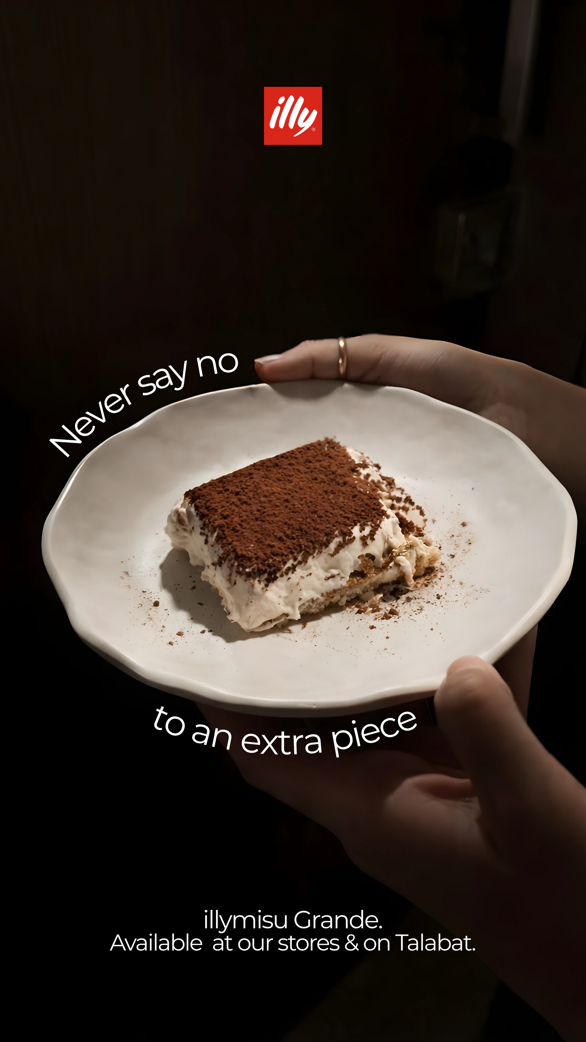 illymisu Grande campaign artwork with a plated tiramisu slice