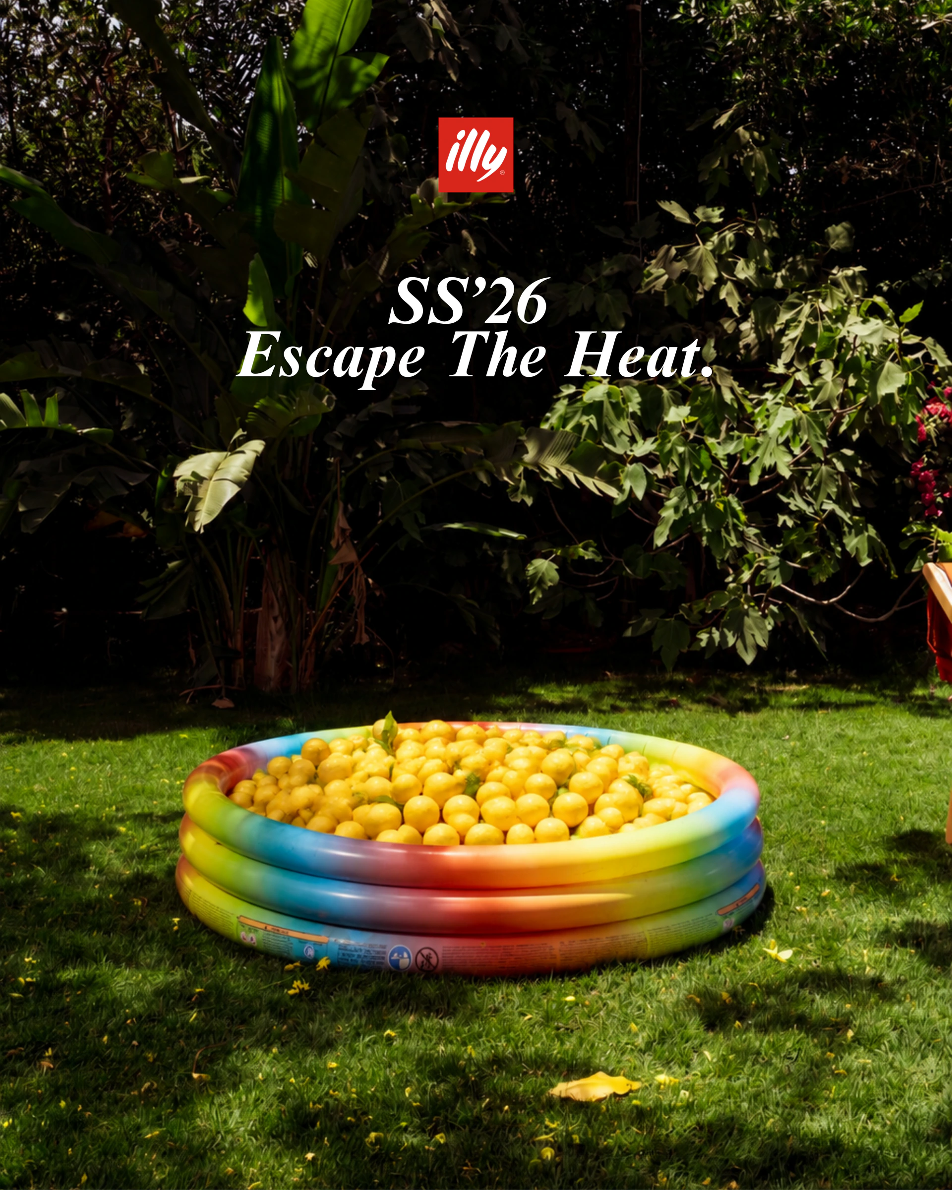 illy Escape The Heat campaign artwork with a pool of lemons