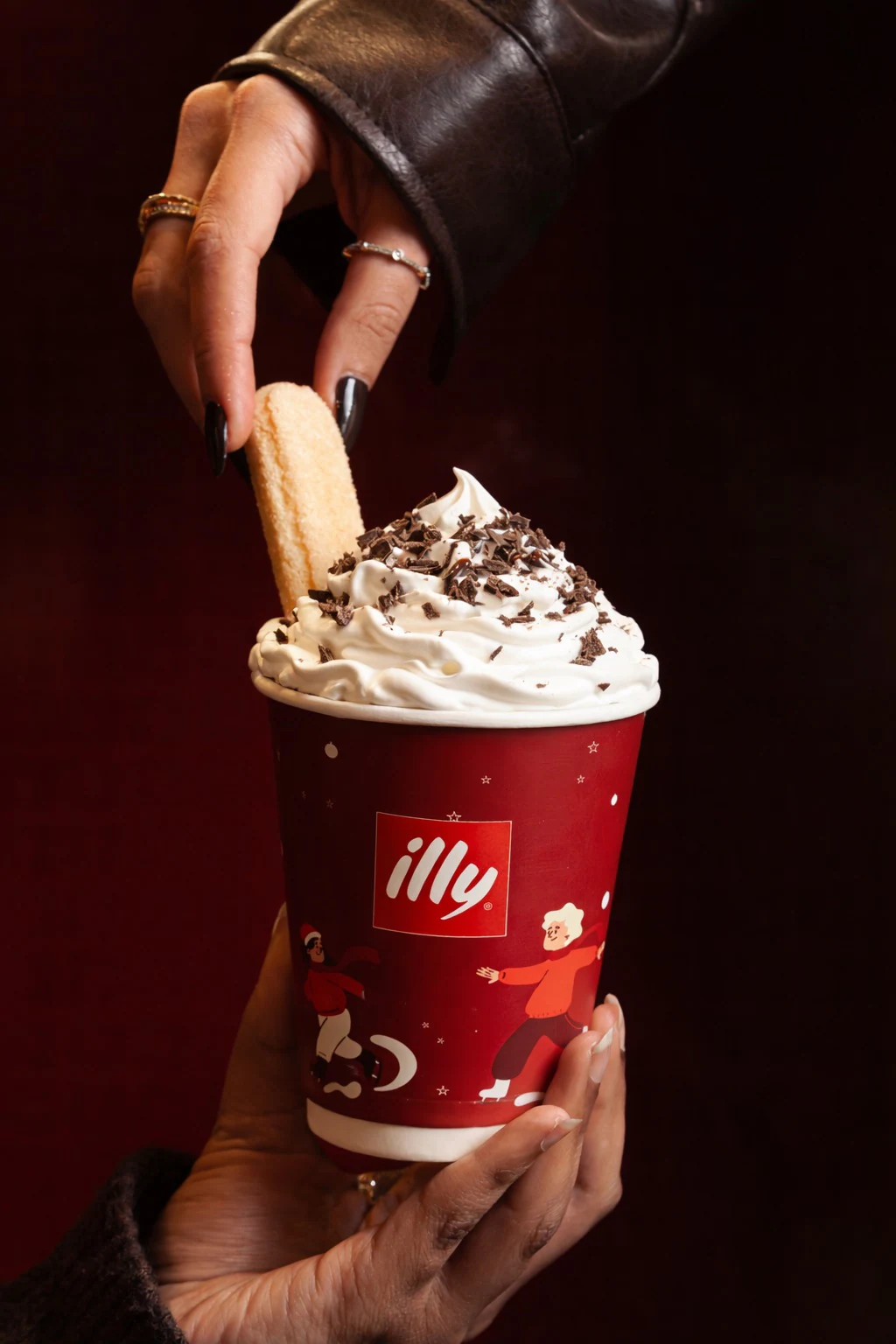 illy winter campaign artwork featuring a chocolate crunch drink