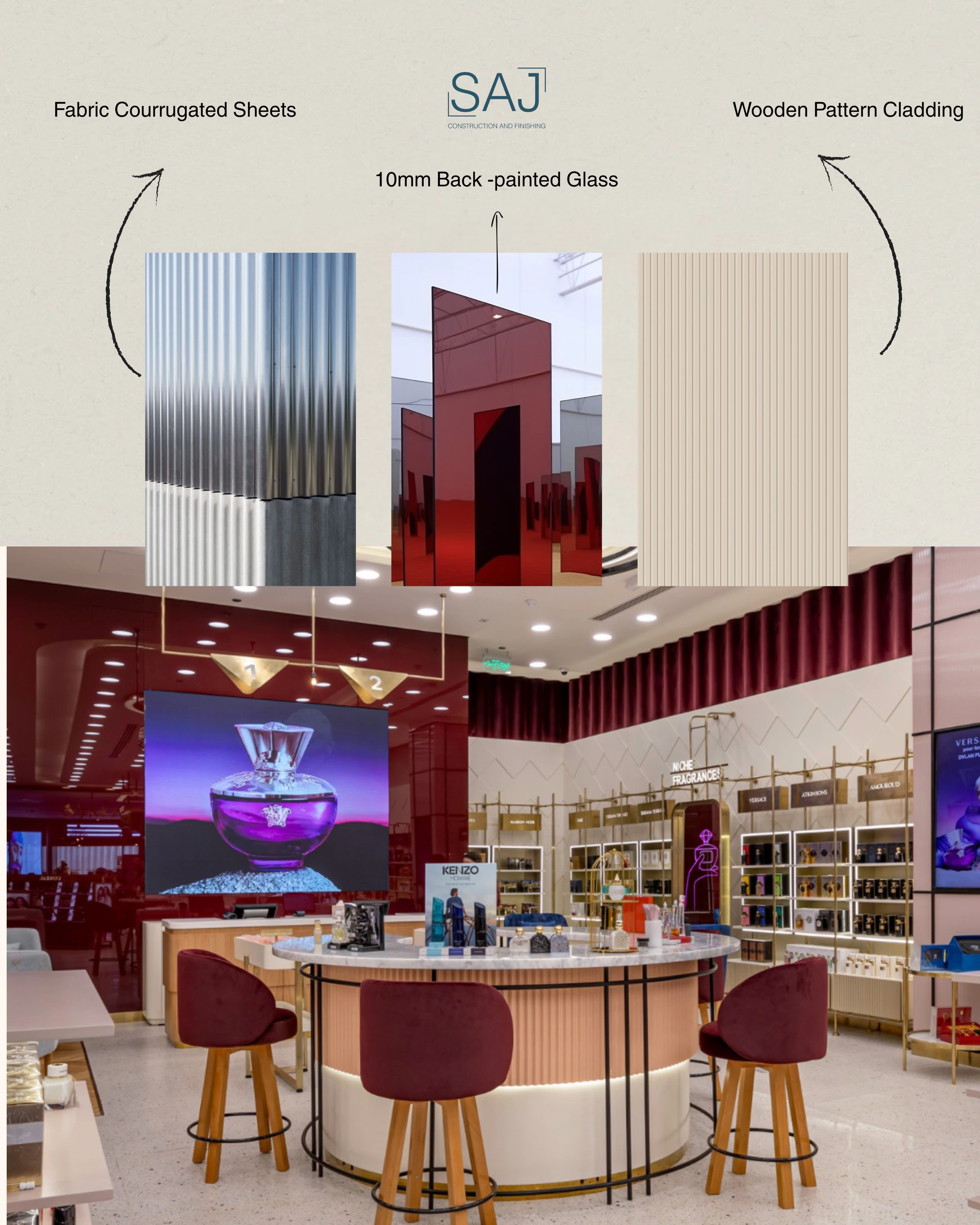 SAJ material study for a completed retail fit-out