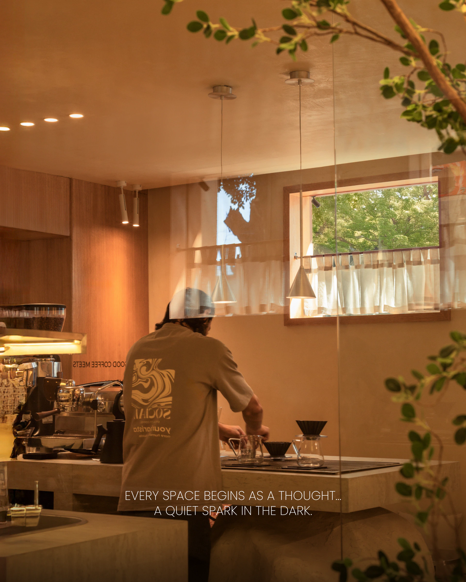 SAJ social post showing a warmly lit completed hospitality interior